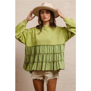 ✨NWT BiBi French Terry and Woven Mixed Tiered Top
